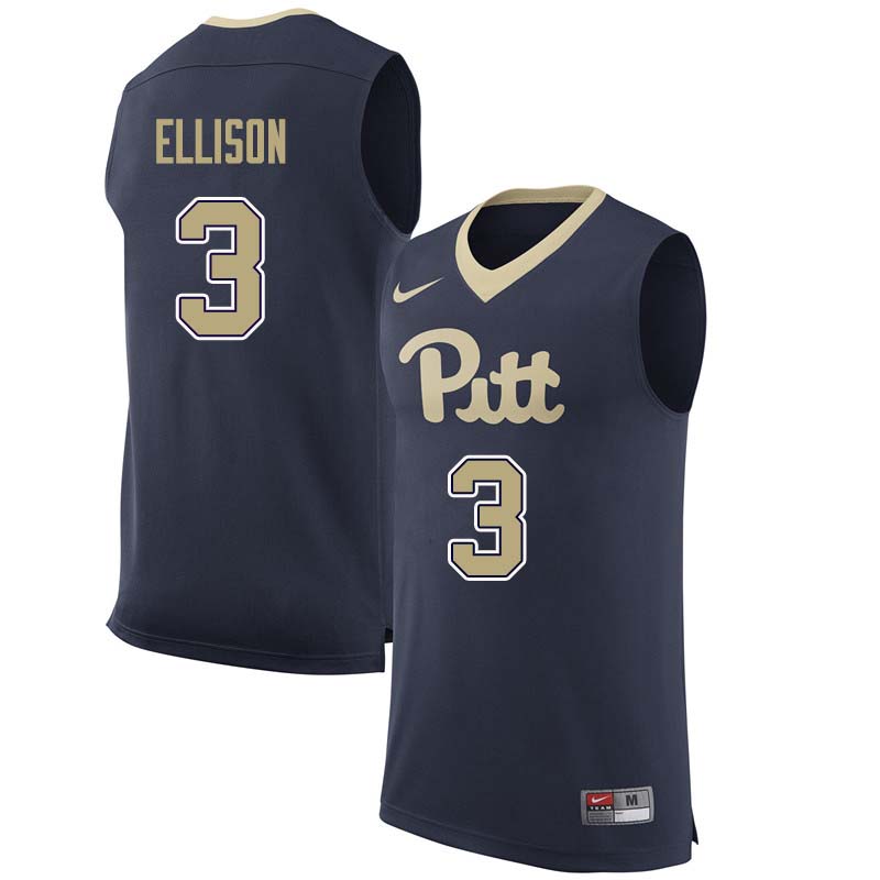 Men #3 Malik Ellison Pittsburgh Panthers College Basketball Jerseys Sale-Navy